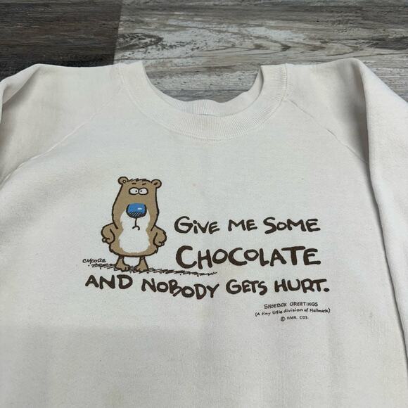 American Vintage Tops - Vintage White L Cartoon Chocolate Shoebox Greetings Hallmark Sweatshirt 90s